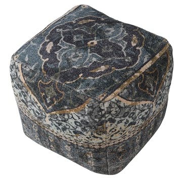 Handlooomed Patterned Pouffe 50 x 50cm, Blue