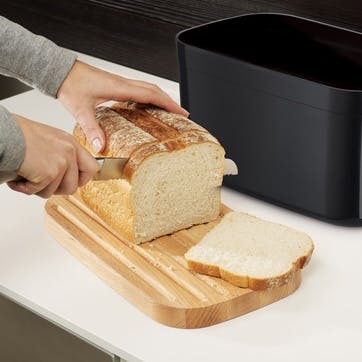 Bread Bin with Bamboo Cutting Board Lid; Black