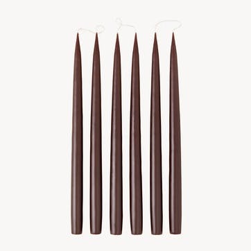 Set of 6 Tapered Dinner Candles H35cm, Dark Brown