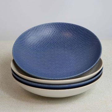 Stoneware Set of 4 Coupe Pasta Bowls D22cm, Blue Embossed