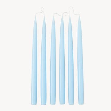 Set of 6 Tapered Dinner Candles H35cm, Pale Blue