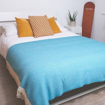 Blanket, 130 x 250cm, Atlantic Blankets, Herringbone, turquoise/cream wool