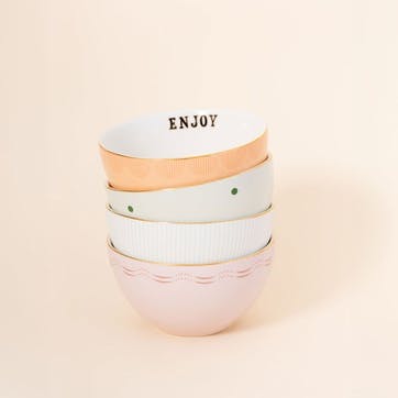 Slogan Set of 4 Cereal Bowls, D15cm, Pastel