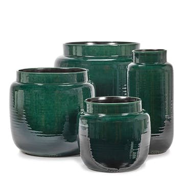 Glazed Flower Pot H36.5cm, Dark Green