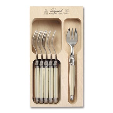 6 Piece Cake Fork Set in Tray , Ivory