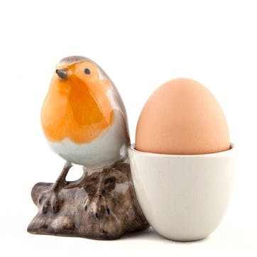 Robin With Egg Pair of Egg Cups H9cm Orange