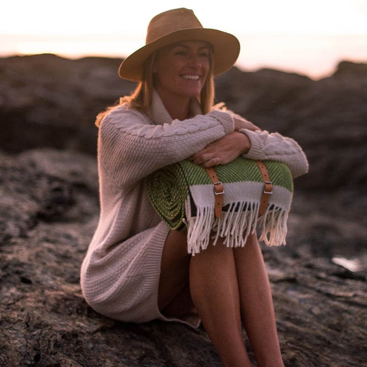 Herringbone Picnic Blanket 130 x 200cm, Kelp Green & Cream