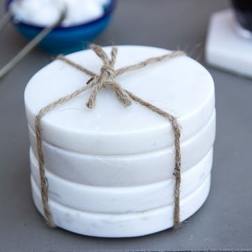 Round Marble Coasters, Set of 4, White