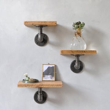 Reclaimed Wood Pipe Shelves, Set of 3; Natural