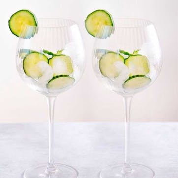 Set of 2 Ridged Balloon/Gin Glasses 550ml, Clear