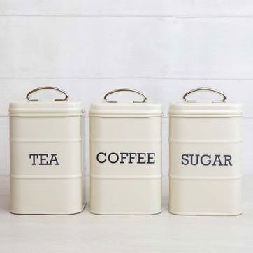 Living Nostalgia 3 Piece Storage Tin Set 11 x 17cm, Antique Cream