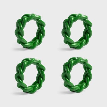 Braid Set Of 4 Napkin Rings, D6cm, Green