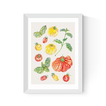 Becca Boyce Tomatoes And Basil Print A3, White Frame