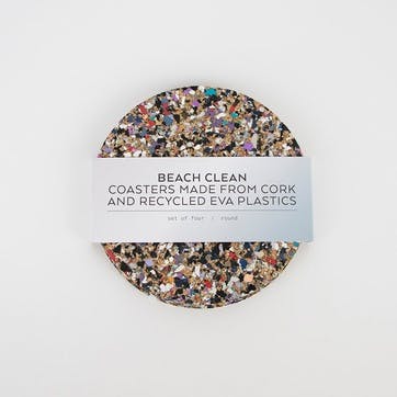 Beach Clean Set of 4 Coasters D9cm, Multi