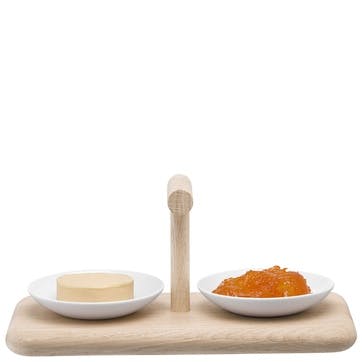 Dine Condiment Set with Oak Base 27cm, White