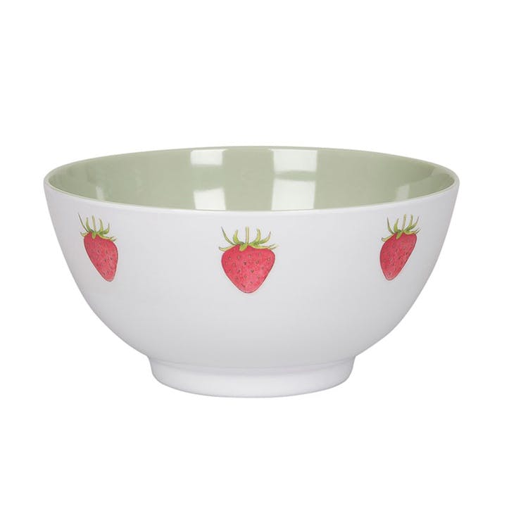 Strawberries Bowl D15cm, White, Green