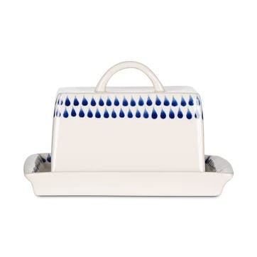 Indigo Drop Butter Dish, Cream & Blue