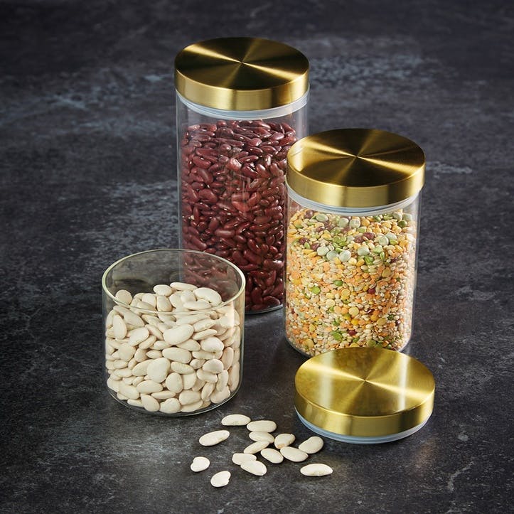 Metallics Airtight Small Glass Food Storage Jar with Brass Lid