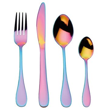 16 Piece Stainless Steel Cutlery Set , Iridescent Rainbow