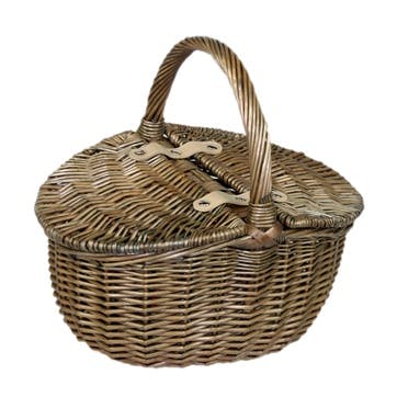 Antique Wash Finish Oval Picnic Basket, Small