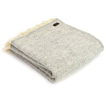 Fishbone Pure New Wool Throw 140 x 200cm, Silver Grey