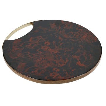 Round Serving Board with Tortoise Shell Resin Finish, Gold/Brown