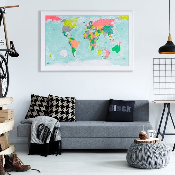 Framed world map, H64.5 x W100 x D2.5 cm, The Future Mapping Company, World Maps, Multi