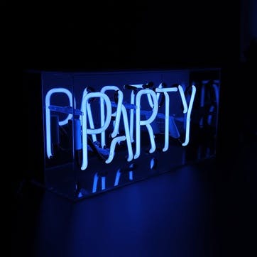 Neon Box Party Glass Sign H38 x W19cm, Blue