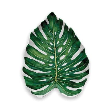 Amazon Floral Melamine Leaf Platter D46cm, Green