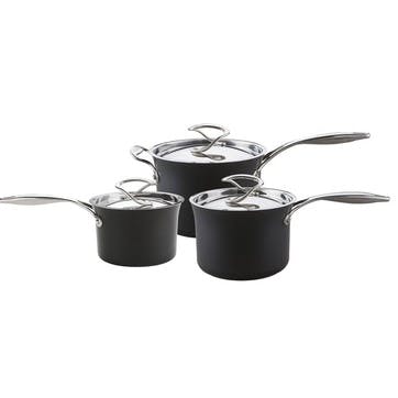 Style Hard Anodised 3 Piece Saucepan Set