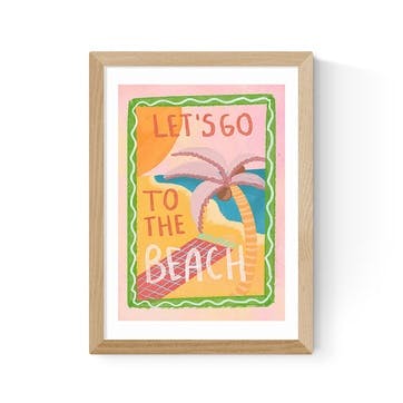 Illustrated By Weezy Let's Go To The Beach Print A3, Oak Frame