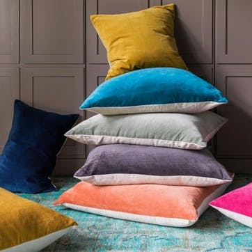 Velvet and Linen Backed Square Cushion, Slate