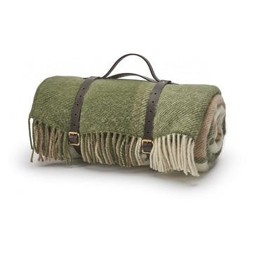 Block Check Polo Picnic Rug 145 x 183cm, Olive