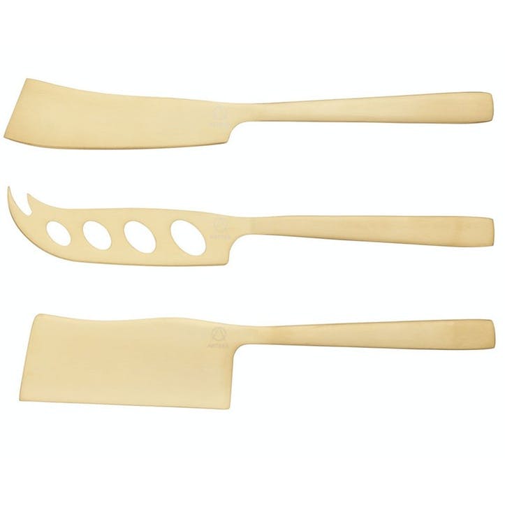 Brass Finish Cheese Knives, Set of 3