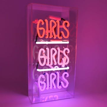 Neon Box Girls Girls Girls Glass Sign H19 x W38cm, Pink