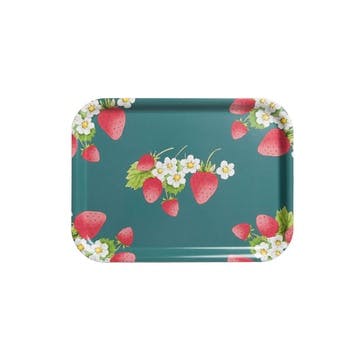 Strawberries Small Printed Tray , Teal, Yellow, Green