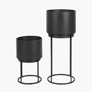 Metal Circular Set of 2 Planters, Graphite