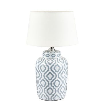 Ceiia Table Lamp With Linen Drum Shade H24cm, Grey & White