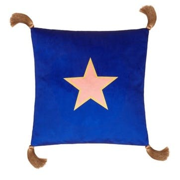 Lone Star Velvet Cushion, Cobalt Blue