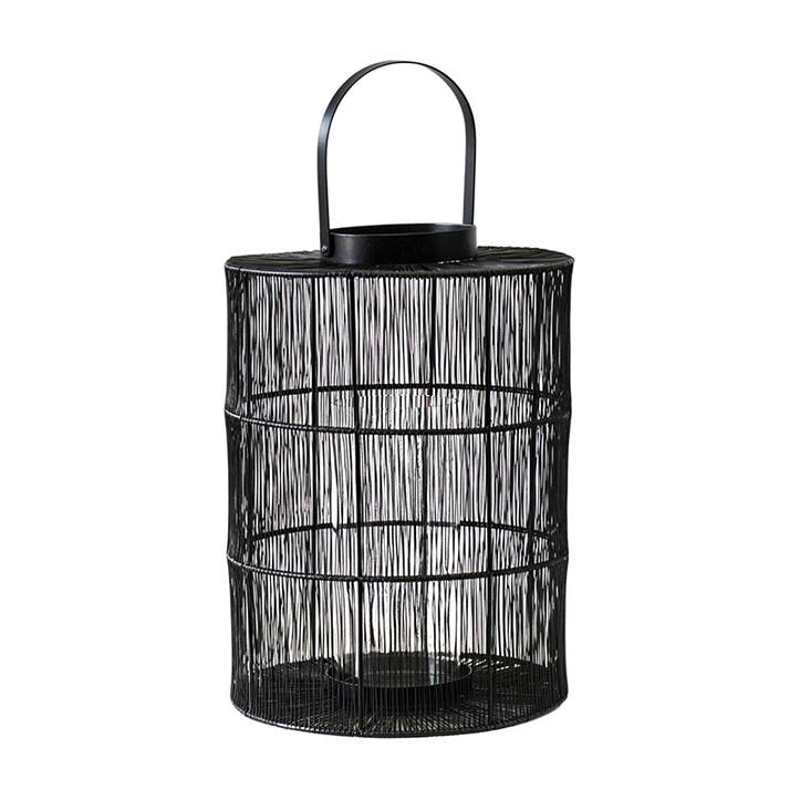 Portofino Wirework Lantern with Glass Insert H34cm, Black