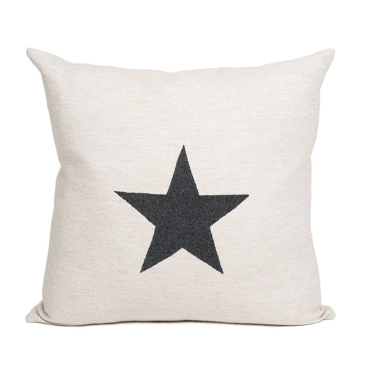 Large Antares Star Cushion - 50cm; Black On Linen
