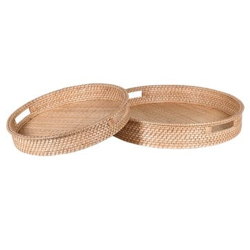 Round Set of 2 Trays D90cm, Rattan