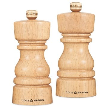 London Salt & Pepper Mills, 130mm, Natural Beech