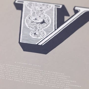Illustrated Letter V Screen Print, 30cm x 40cm, Putty