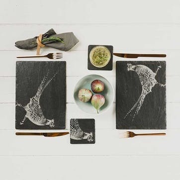 Pheasant Set of 2 Slate Place Mats  H22 x W30cm, Black