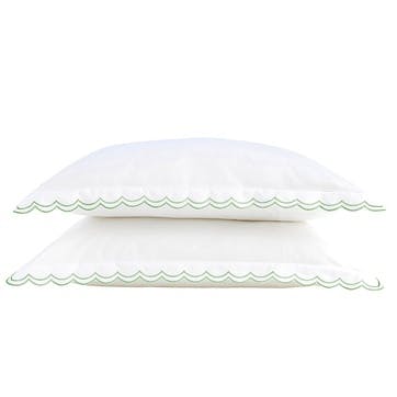 Scallop Edge Pair of Oxford Pillowcases, Matcha