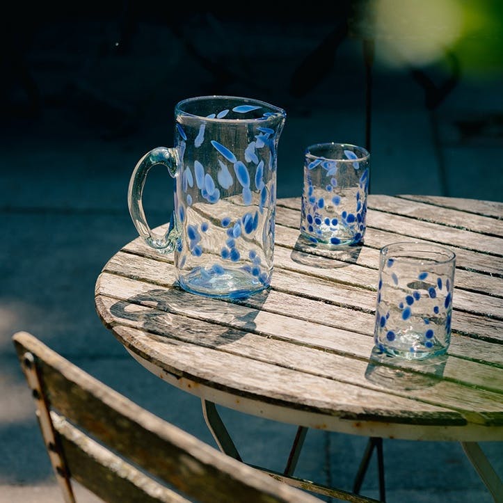 Azul Set of 2 Hand Made Glass Tumblers H11cm, Blue