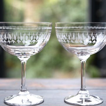 Oval Patterned Crystal Champagne Coupes, Set of 6