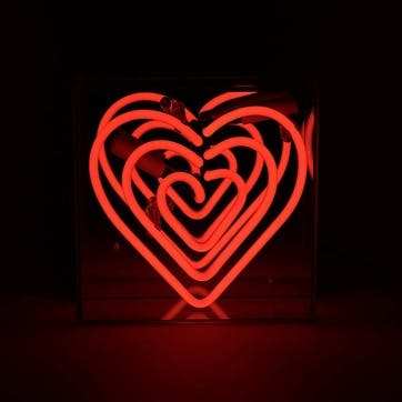 Neon Box Heart Mini Glass Sign H16 x W16cm, Red