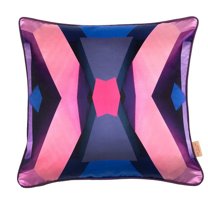 Geometric Silk Cushion, 46 x 46cm, Pink Blue Blocks Kaleidoscope